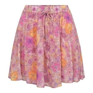 Spell Hibiscus Lane Mini Skirt Pink Purple Orange Floral Small